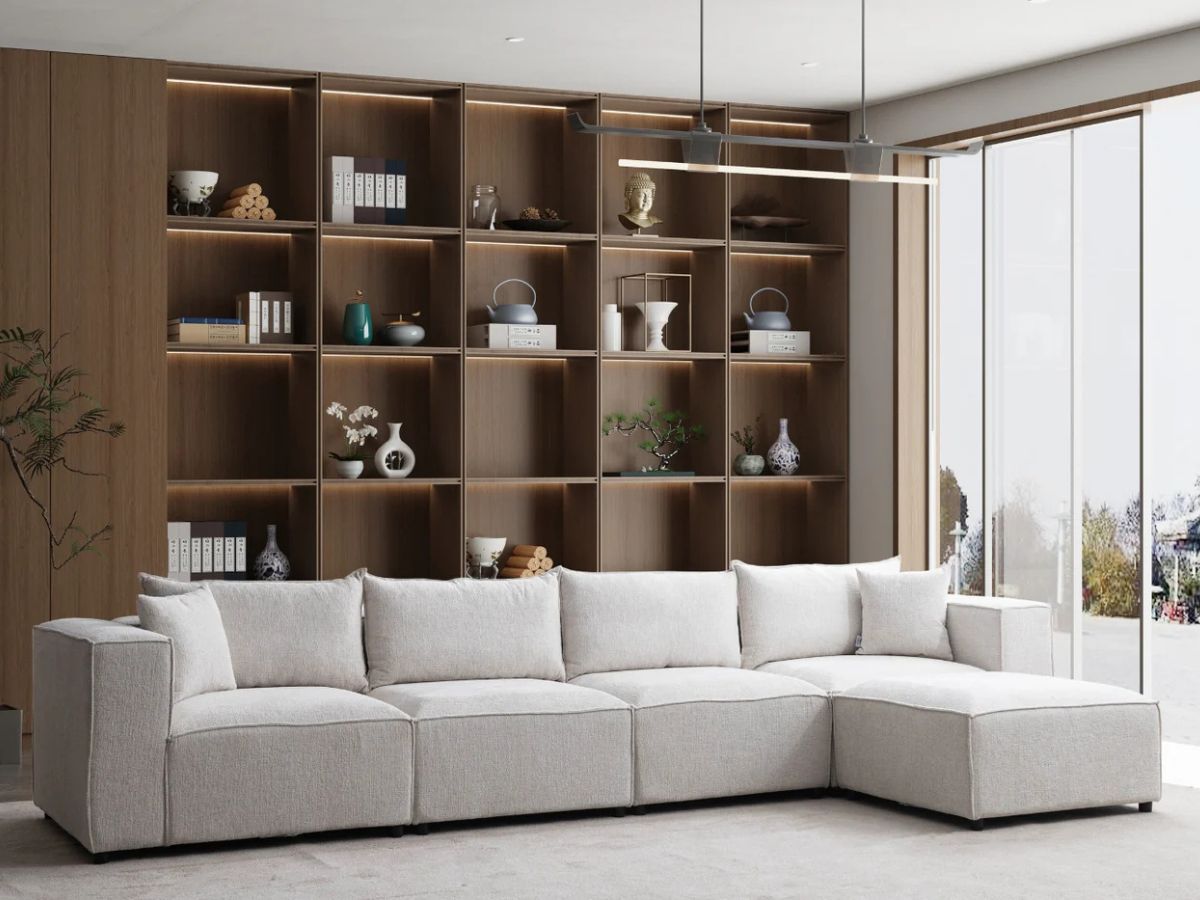 Canapé Modulable - Chenille - 4 Places + 1 Pouf