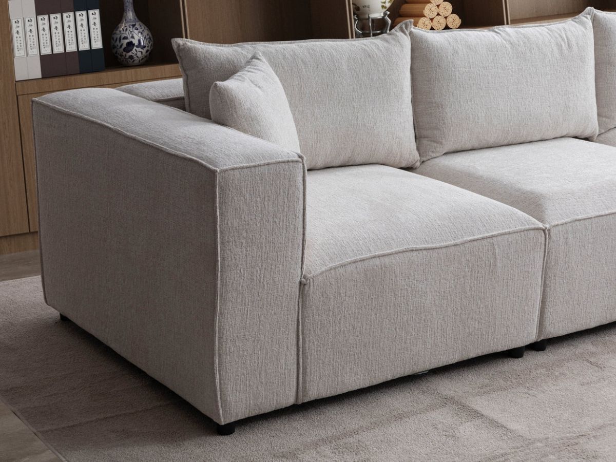 Canapé Modulable - Chenille - 4 Places + 1 Pouf