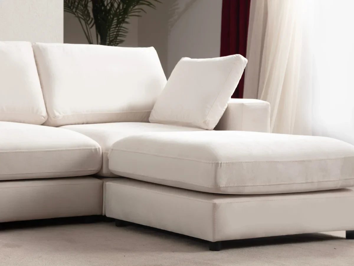 Canapé Julia Modulable - Velours Blanc - 4 Places + 1 Pouf