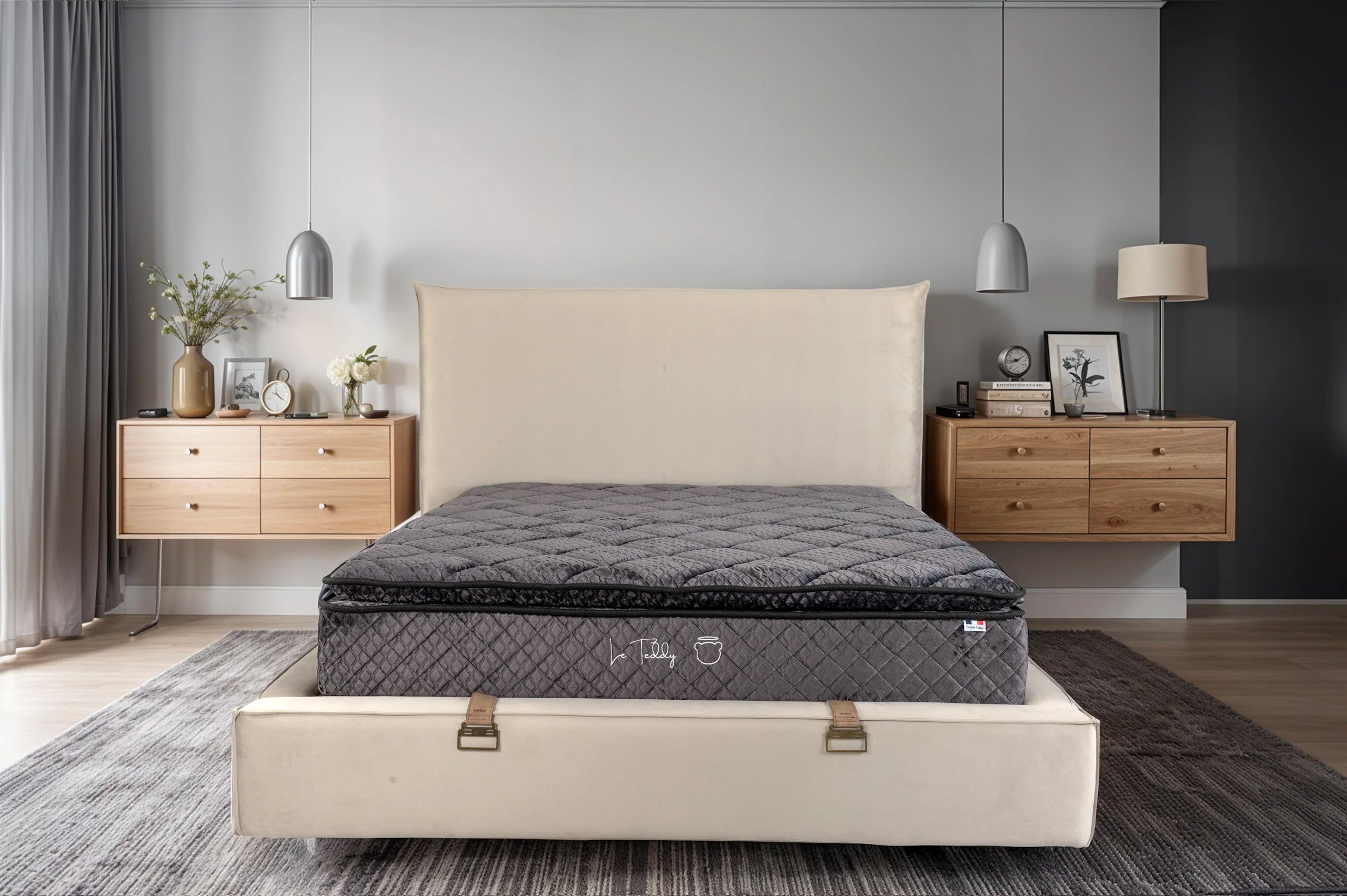 Matelas Teddy Black Angels - 30 cm - Surmatelas Peluche - Confort Douillet