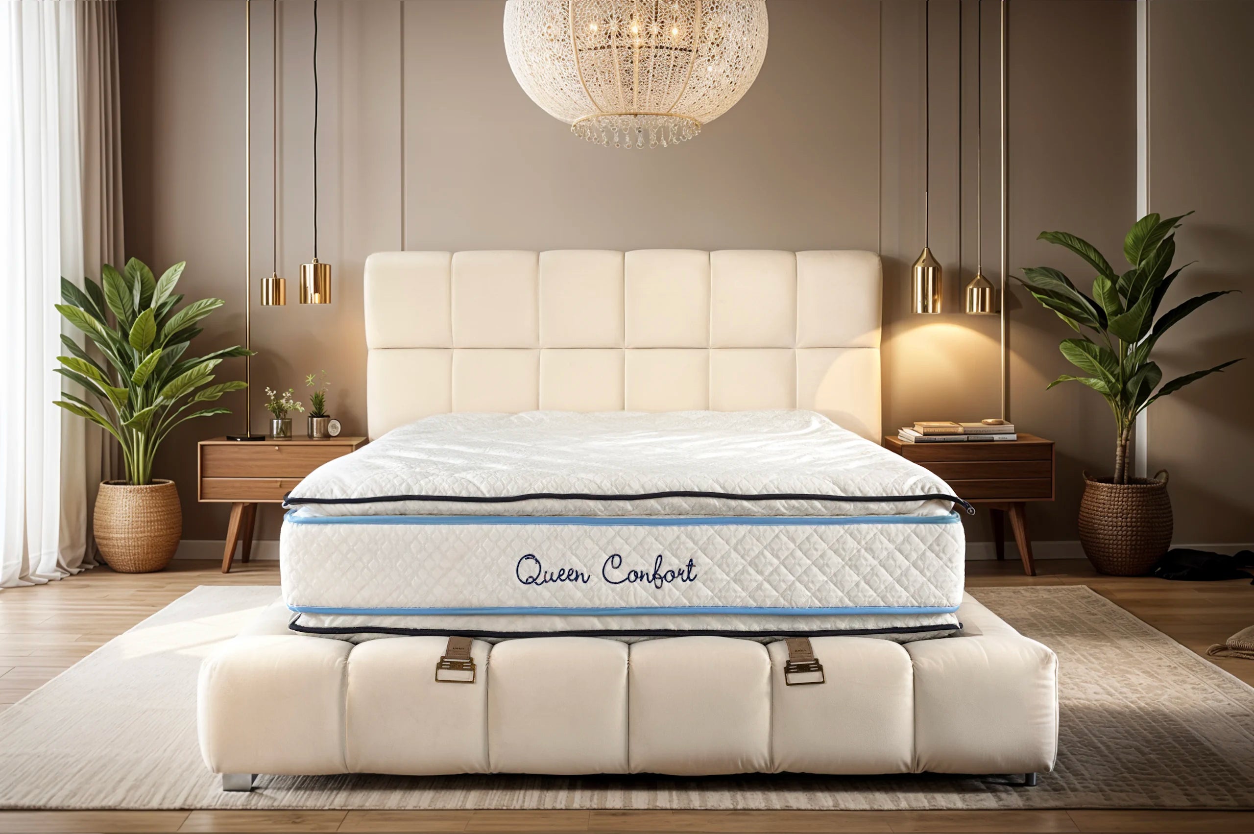 Matelas Queen Confort Angels - 34 cm - Double Surmatelas - Confort 5 Zones
