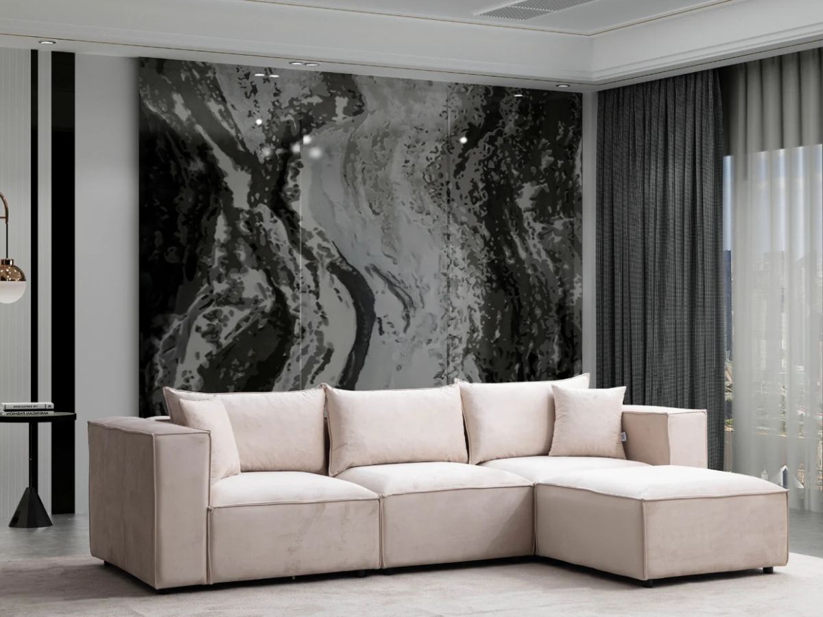 Canapé Modulable - Velours - 3 Places + 1 Pouf