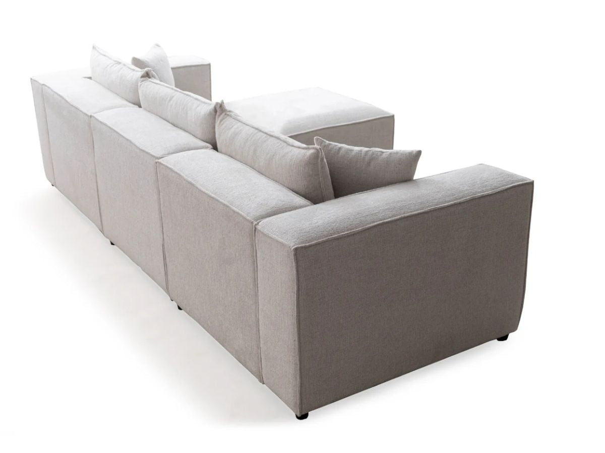 Canapé Modulable - Chenille blanc - 3 Places + 1 Pouf