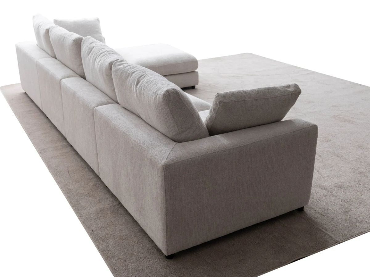 Canapé Julia Modulable - Tissu Chenille Blanc - 4 Places + 1 Pouf