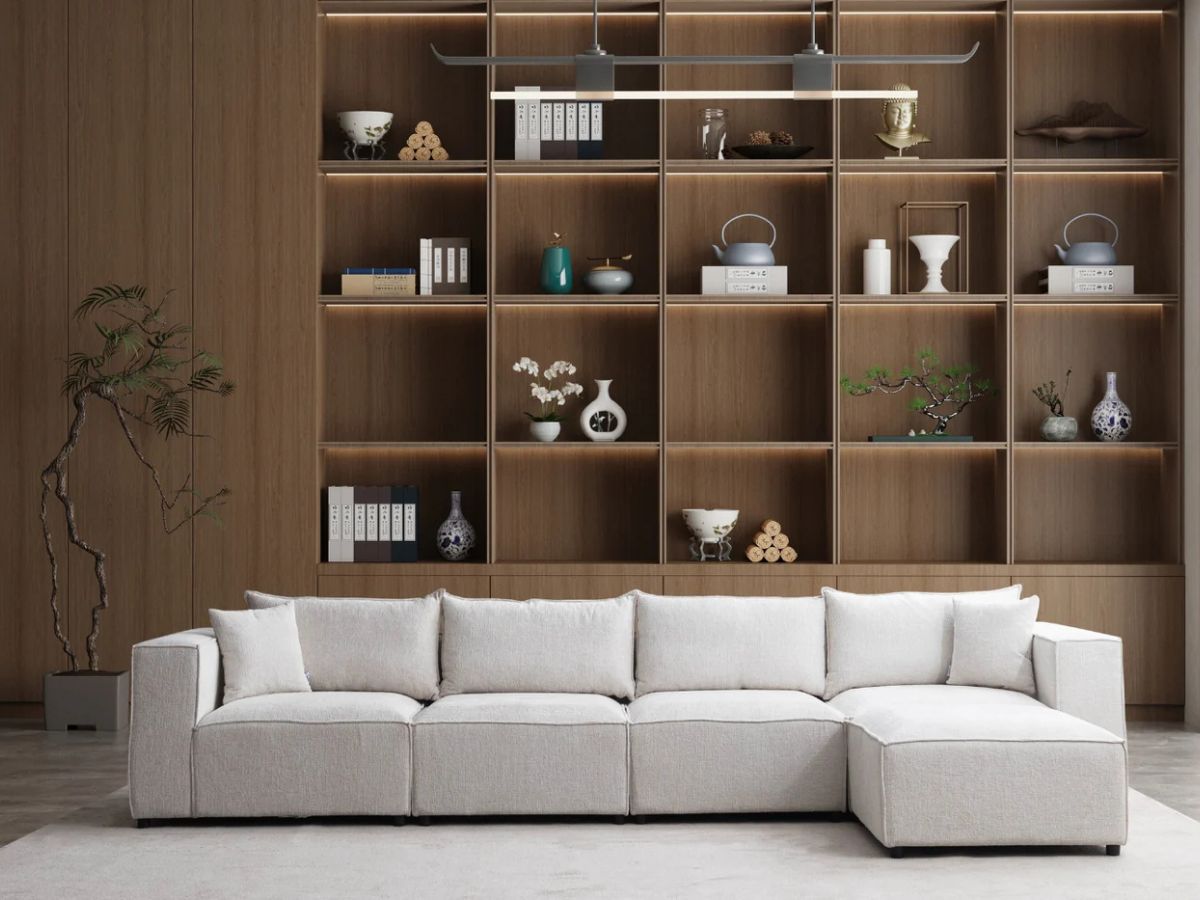 Canapé Modulable - Chenille - 4 Places + 1 Pouf