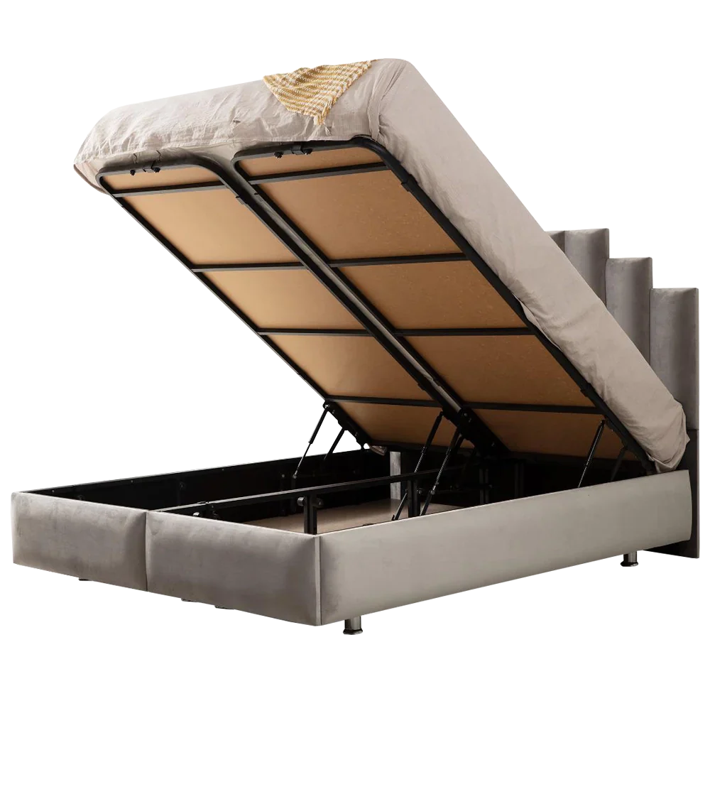 Lit Coffre Pyramide Gris - Design Élégant