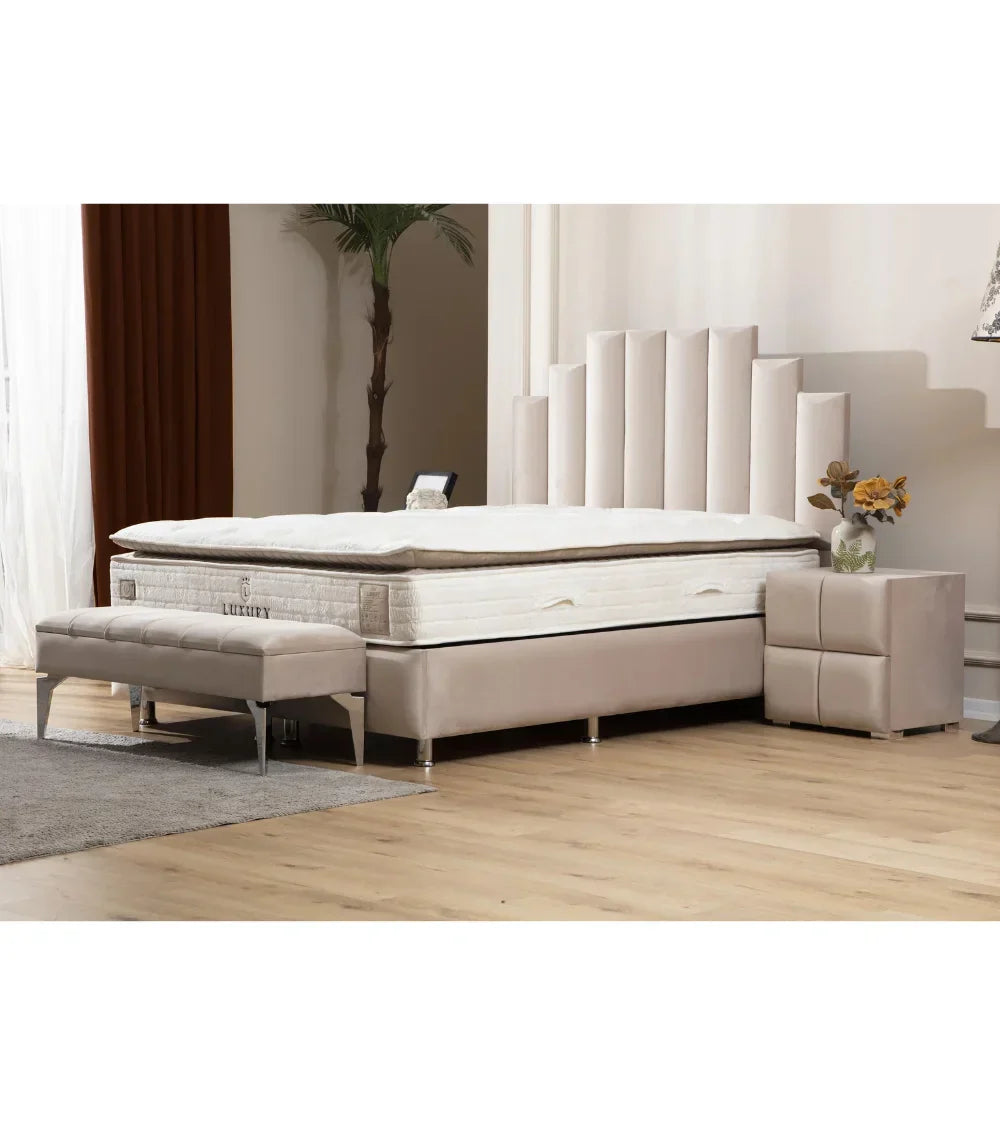 Lit Coffre Pyramide Beige - Design Élégant