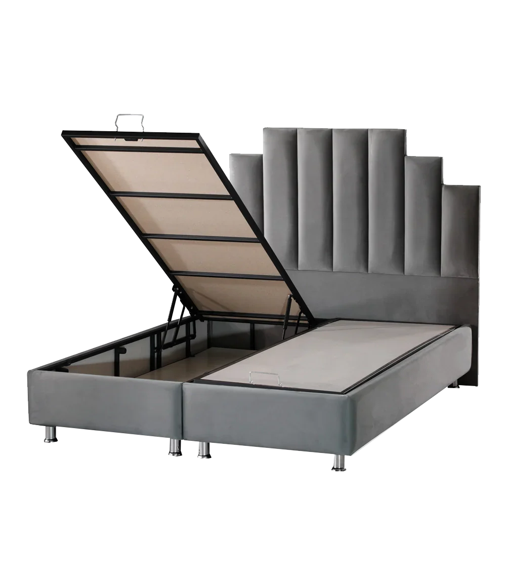 Lit Coffre Pyramide Gris - Design Élégant