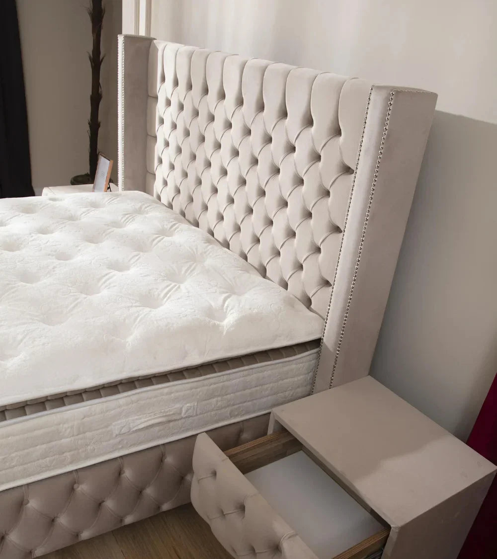 Lit Coffre Armony Beige - Confort, Élégance et Fonctionnalité
