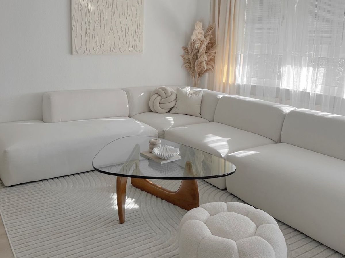 Canapé d'Angle Nélya - Velours Blanc - Traitement Anti-Tâche