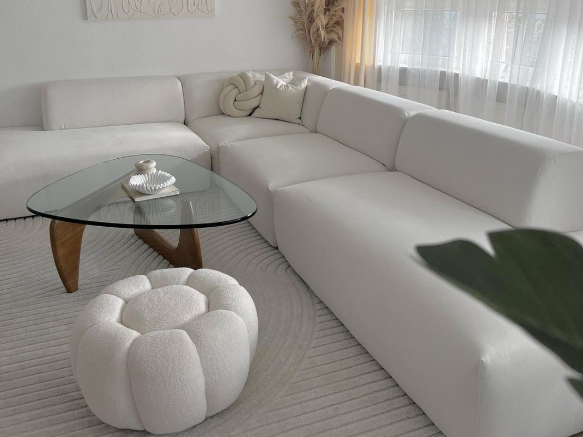 Canapé d'Angle Nélya - Velours Blanc - Traitement Anti-Tâche