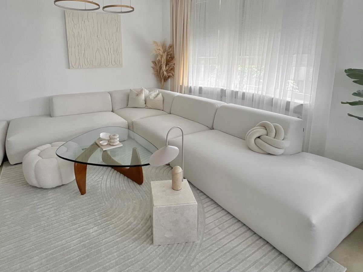 Canapé d'Angle Nélya - Velours Blanc - Traitement Anti-Tâche